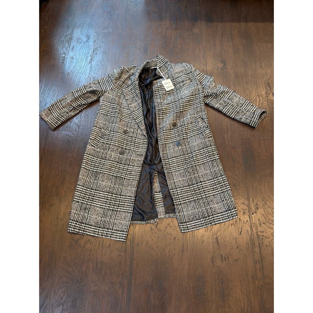 Davi & Dani Women's Plaid Double Breasted‎ Long Coat Jacket Size Medium NWT